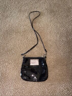 Coach Black Sequin Crossbody Bag with Silver Plaque